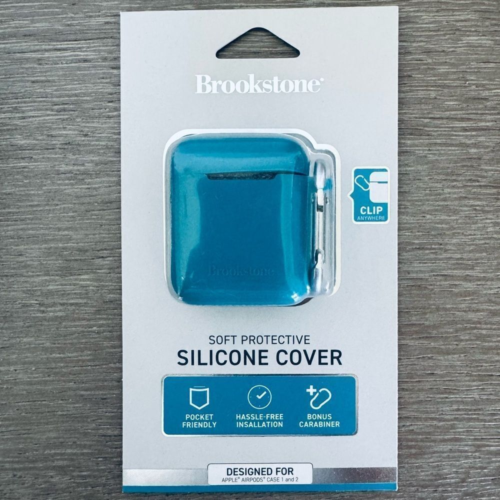 Brookstone Teal Blue Apple AirPods Soft Protective Cover Case Clip